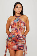 Multi Halter Neck Cut Out Open Back Mini Dress