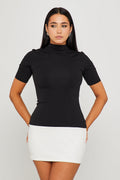 Black/white Colour Block High Neck Mini Dress