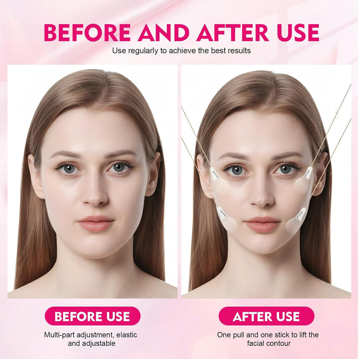 Facelifting Tape Set, 80 Pieces Face Tape & 4 Guy Ropes for Direct V, Facelifting Tape, V Shape, Instant Face, Neck and Eye Lift, Makeup Facelift Tool for Face