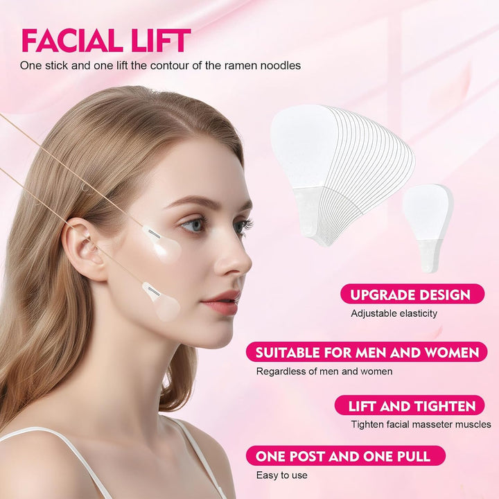 Facelifting Tape Set, 80 Pieces Face Tape & 4 Guy Ropes for Direct V, Facelifting Tape, V Shape, Instant Face, Neck and Eye Lift, Makeup Facelift Tool for Face