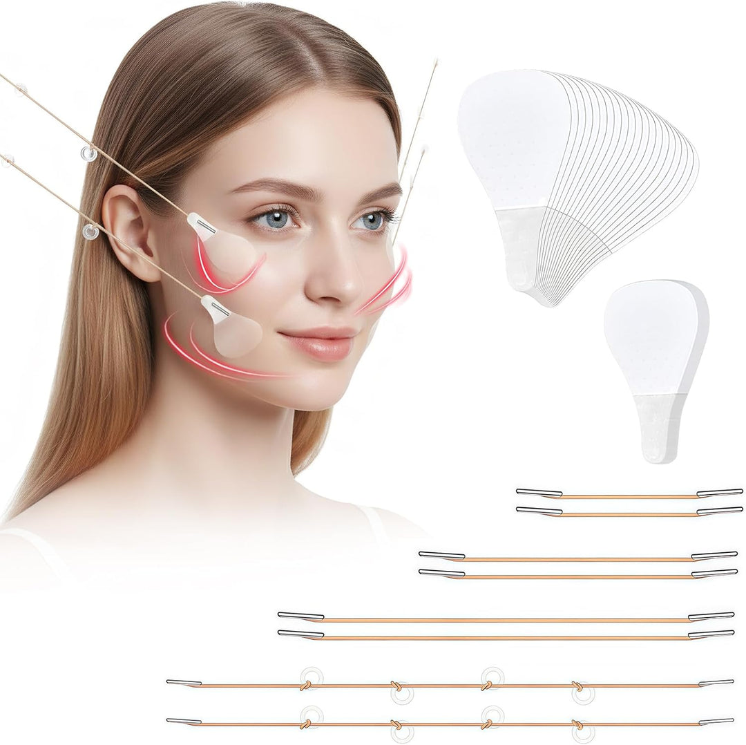 Facelifting Tape Set, 80 Pieces Face Tape & 4 Guy Ropes for Direct V, Facelifting Tape, V Shape, Instant Face, Neck and Eye Lift, Makeup Facelift Tool for Face