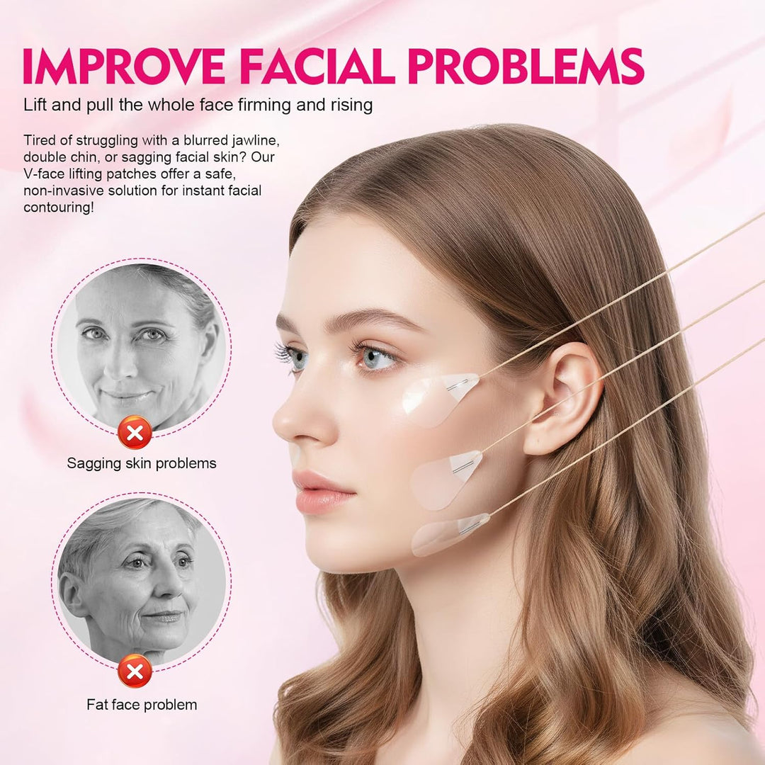 Facelifting Tape Set, 80 Pieces Face Tape & 4 Guy Ropes for Direct V, Facelifting Tape, V Shape, Instant Face, Neck and Eye Lift, Makeup Facelift Tool for Face