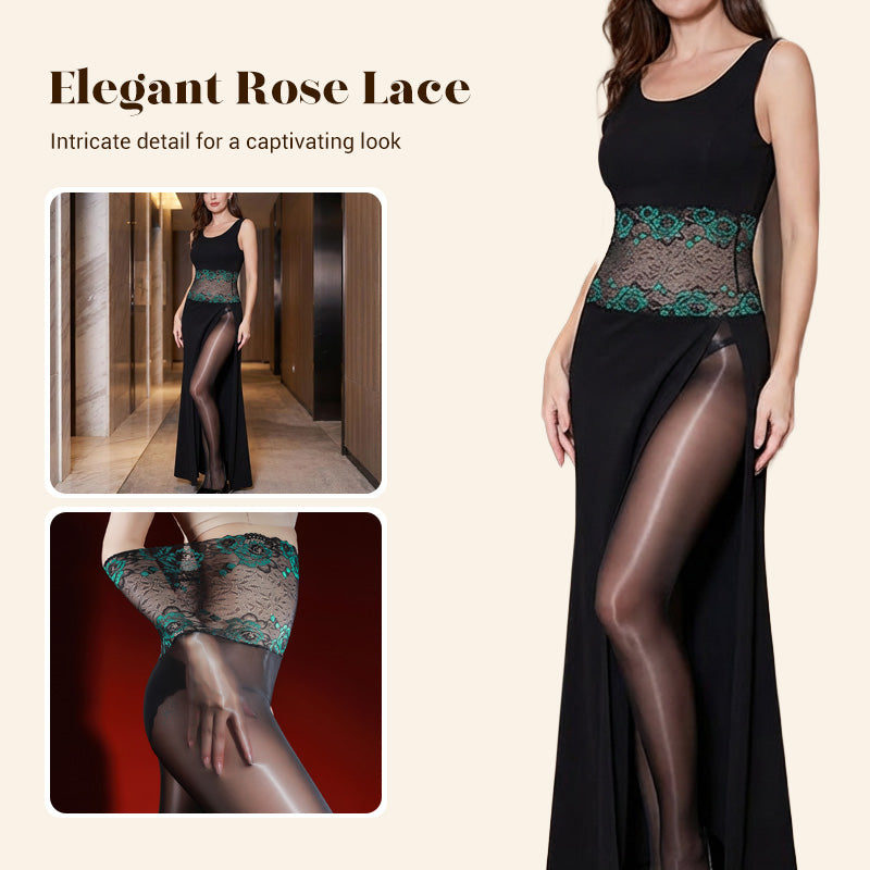 Rosa Lace Stockings Set | 8D Oil-Sheen Fabric, High-Waist Design