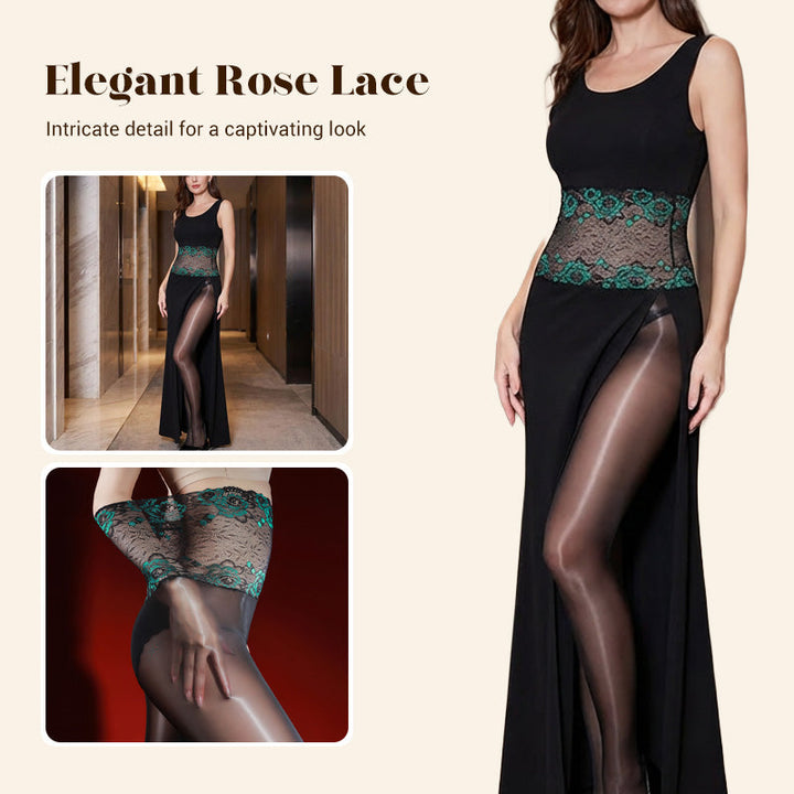 Rosa Lace Stockings Set | 8D Oil-Sheen Fabric, High-Waist Design