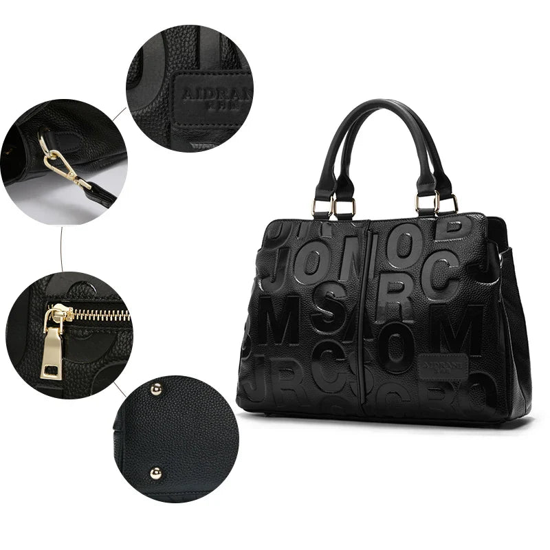 Luxury Black Leather Handbag – Elegant & Spacious Everyday Bag