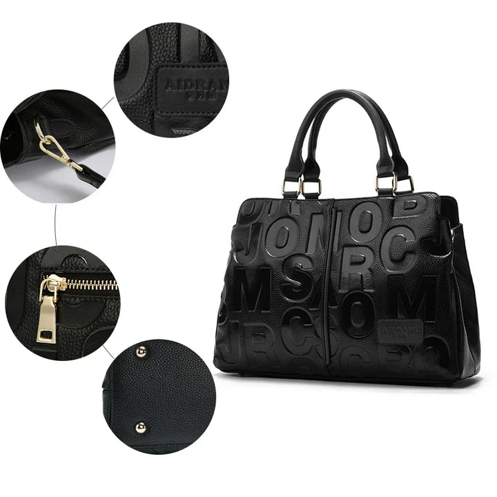 Luxury Black Leather Handbag – Elegant & Spacious Everyday Bag