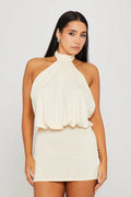 Cream Halter High Neck Open Back Mini Dress